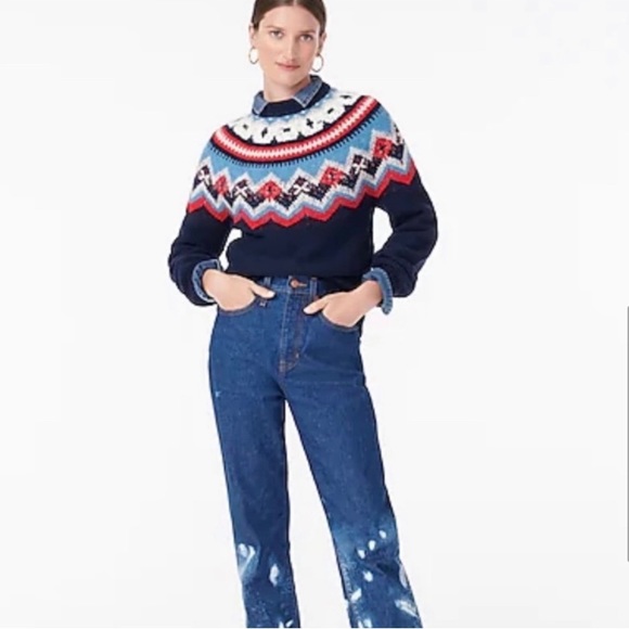 J. CREW NWT Navy Zig Zag Fair Isle Wool
Alpaca Sweater size medium - Picture 4 of 6